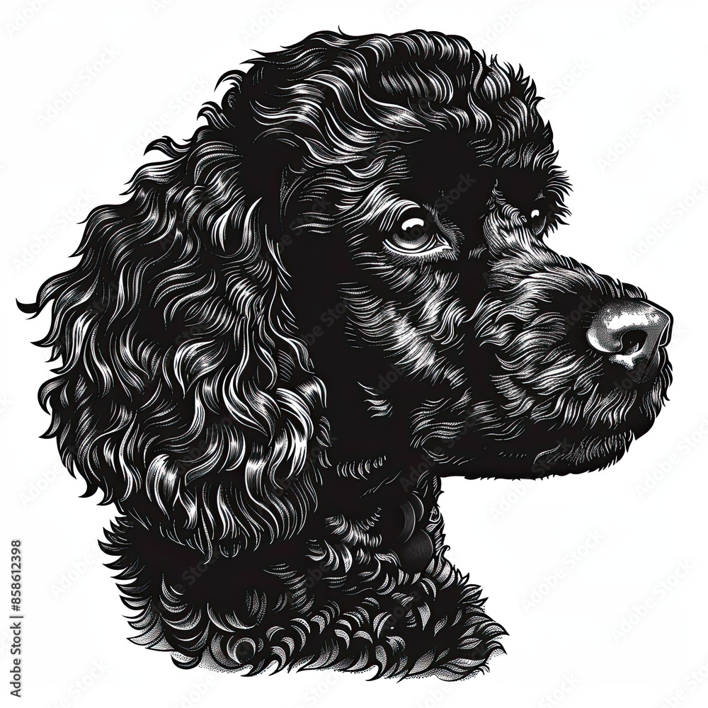 A black and white drawing of a poodle dog A black and white drawing of a poodle dog