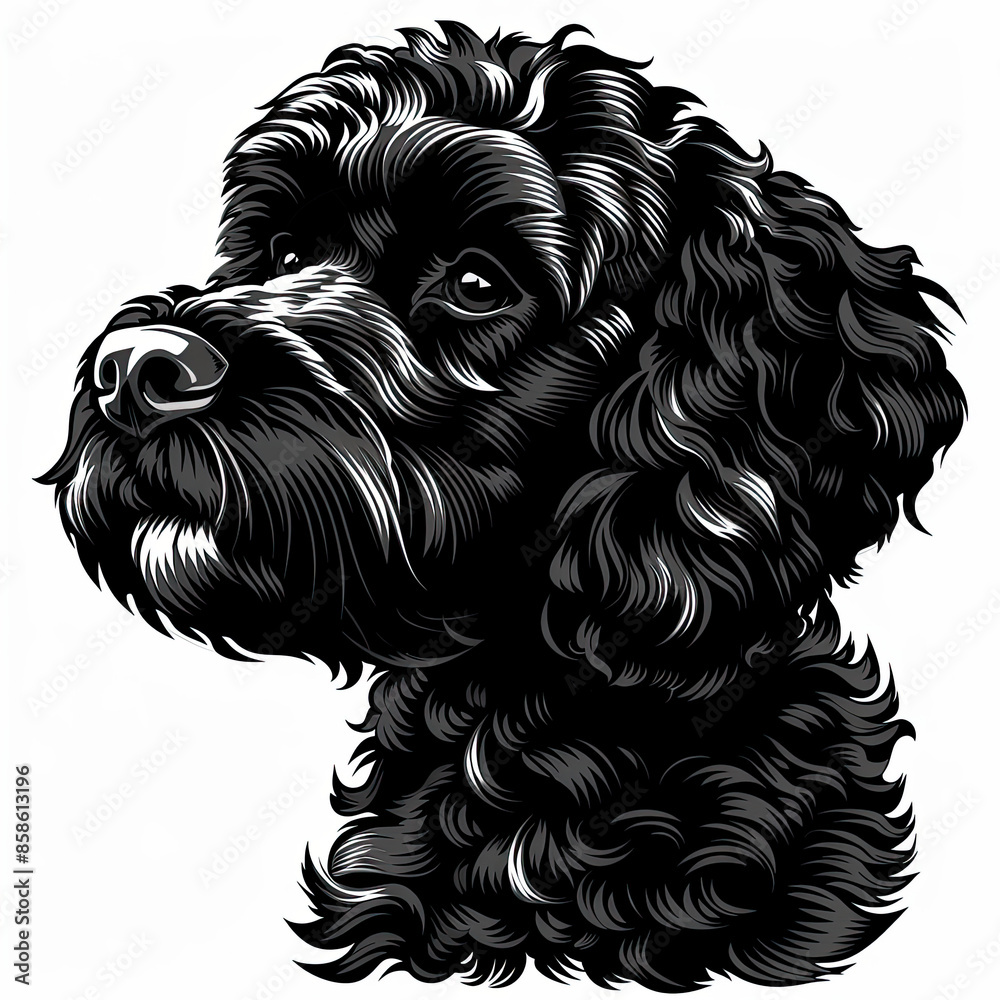 A black and white drawing of a poodle dog A black and white drawing of a poodle dog