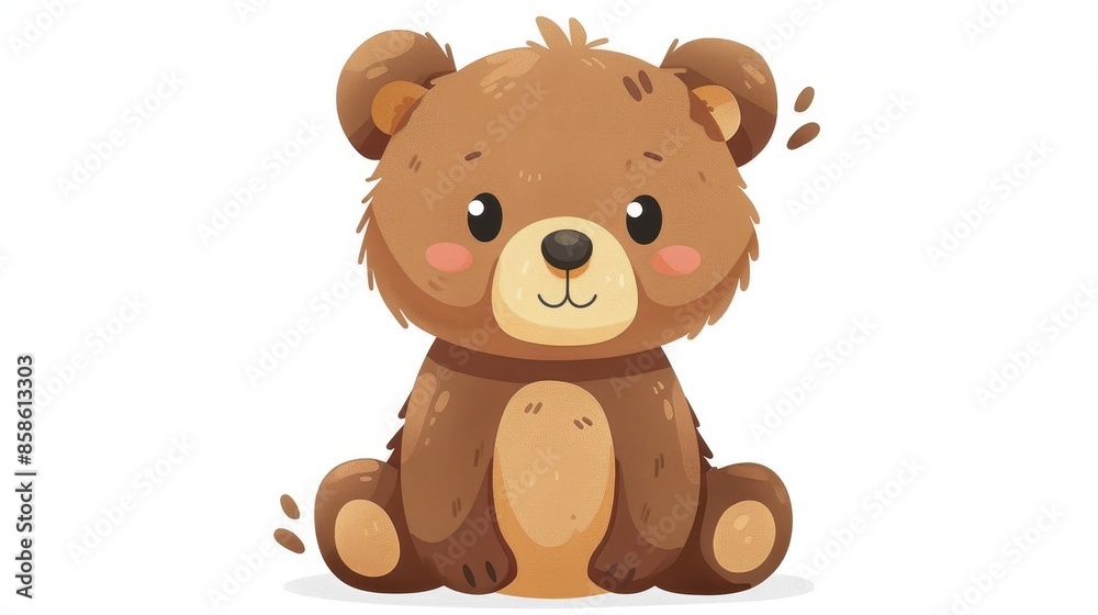 A sweet cartoon bear with blushing cheeks and fluffy fur, gently seated with a happy expression, evoking feelings of warmth, tenderness, and joy, styled delicately. A sweet cartoon bear with blushing cheeks and fluffy fur, gently seated with a happy expression, evoking feelings of warmth, tenderness, and joy, styled delicately.
