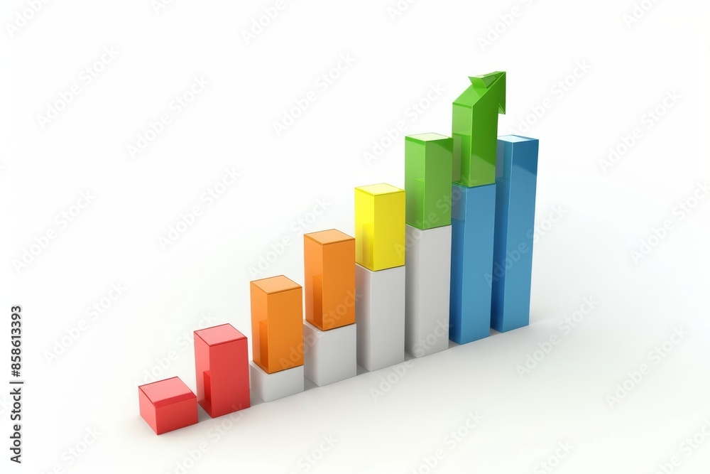 Colorful Bar Graph with Upward Arrow Colorful Bar Graph with Upward Arrow