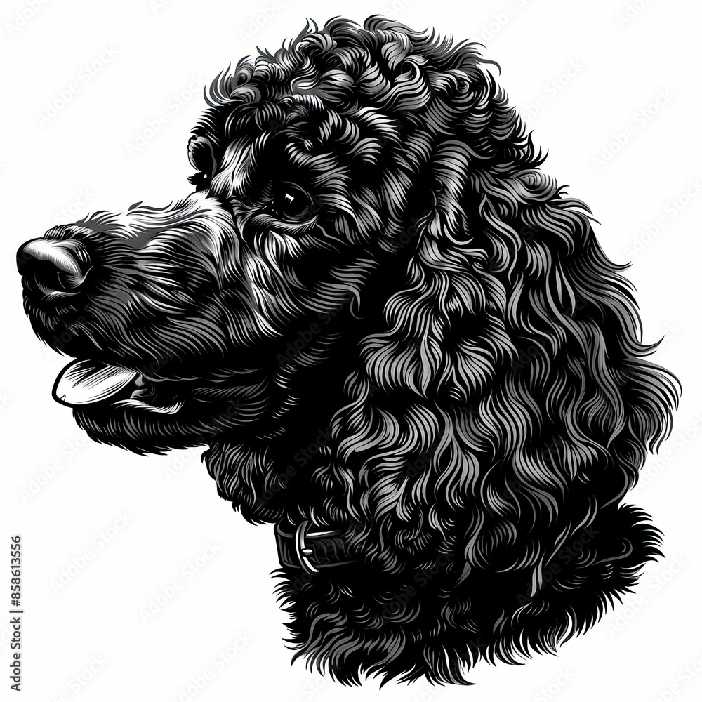 A black and white drawing of a poodle dog A black and white drawing of a poodle dog