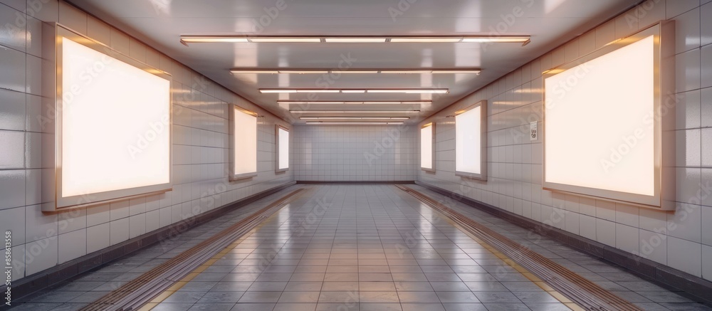 Fototapeta premium Empty Subway Tunnel with Blank Ad Spaces