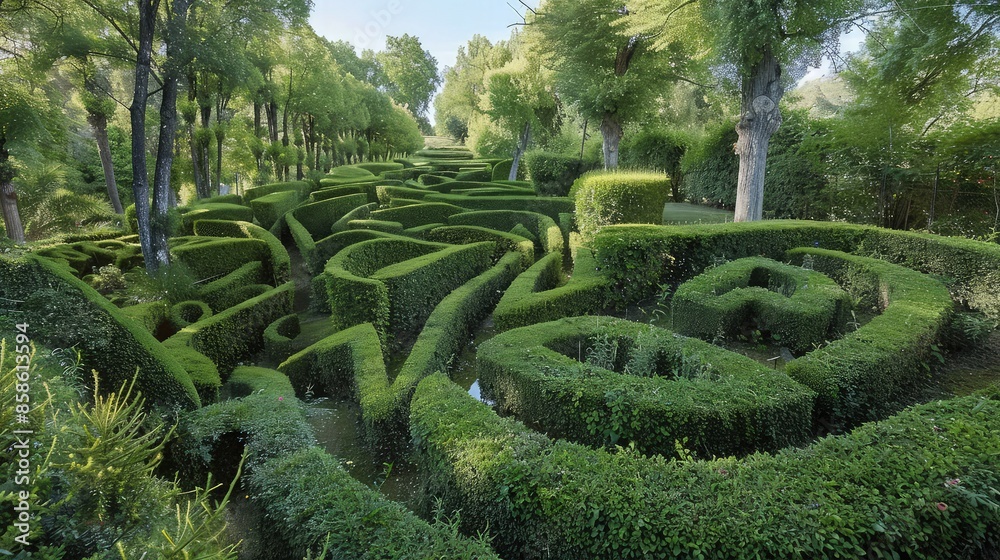 An artist's garden where each hedge is intricately pruned to represent different artistic styles, from to Impressionism, each section offering a walk through art . An artist's garden where each hedge is intricately pruned to represent different artistic styles, from to Impressionism, each section offering a walk through art .