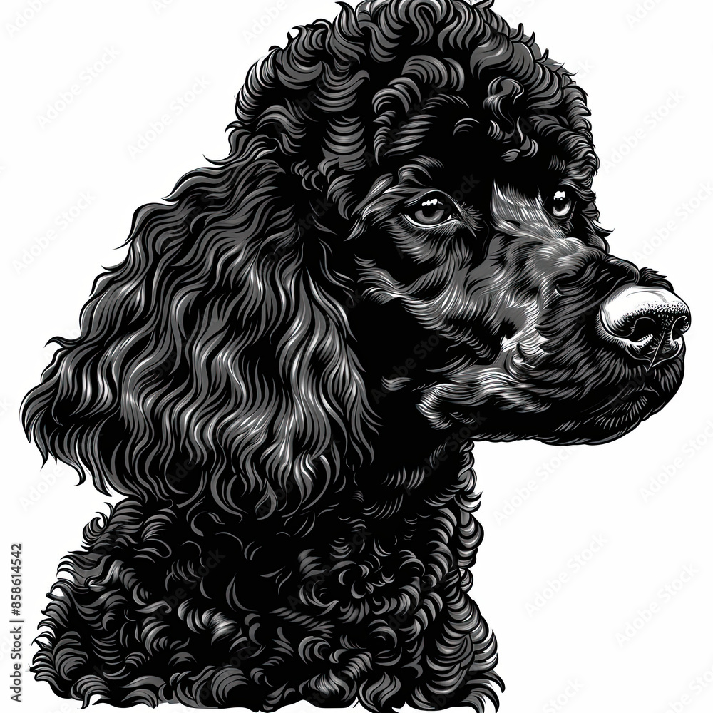 A black and white drawing of a poodle dog A black and white drawing of a poodle dog