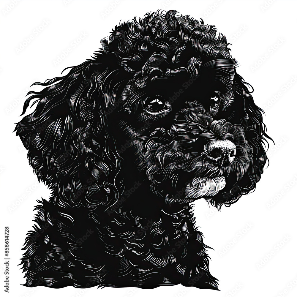A black and white drawing of a poodle dog A black and white drawing of a poodle dog