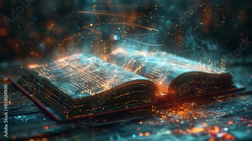 Magical Book with Glowing Lights. photo