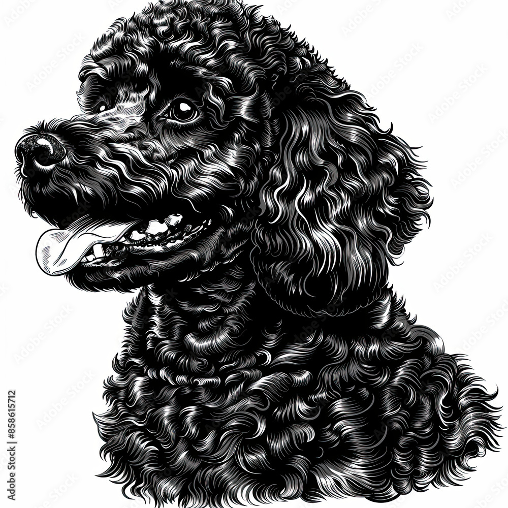 A black and white drawing of a poodle dog A black and white drawing of a poodle dog