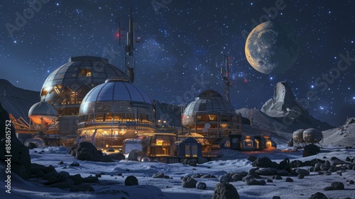 Fototapeta Naklejka Na Ścianę i Meble -  A space station with a large moon in the background