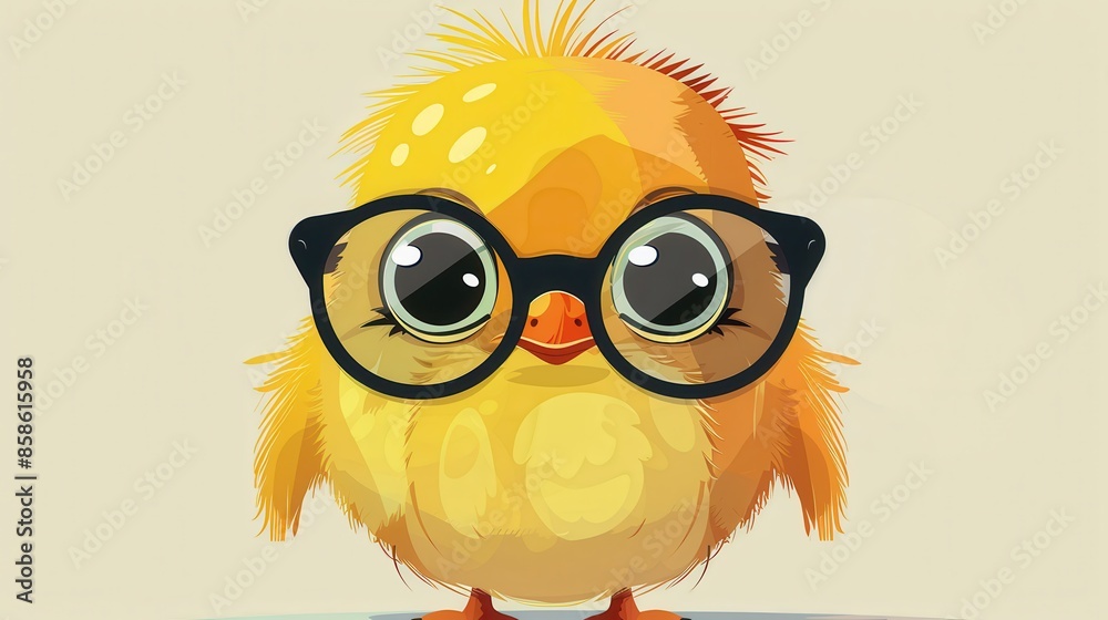 A cute, fuzzy, yellow chick with glasses partially obscured by a blur, emphasizing cuteness and charm in its design, ideal for children's illustrations and fun projects. A cute, fuzzy, yellow chick with glasses partially obscured by a blur, emphasizing cuteness and charm in its design, ideal for children's illustrations and fun projects.