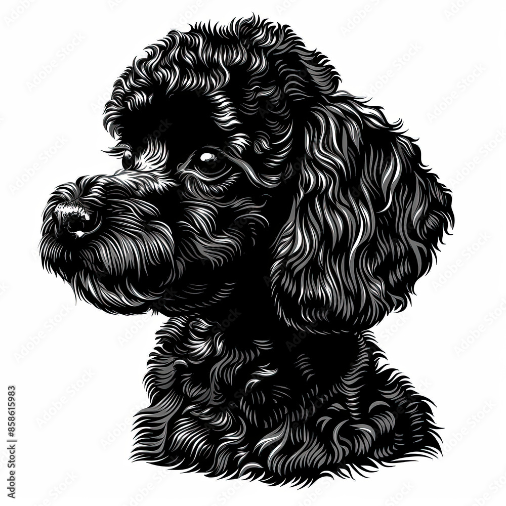A black and white drawing of a poodle dog A black and white drawing of a poodle dog