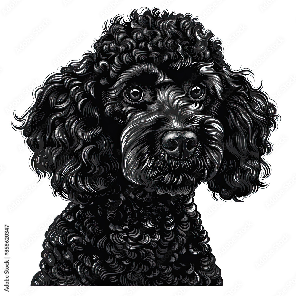 A black and white drawing of a poodle dog A black and white drawing of a poodle dog