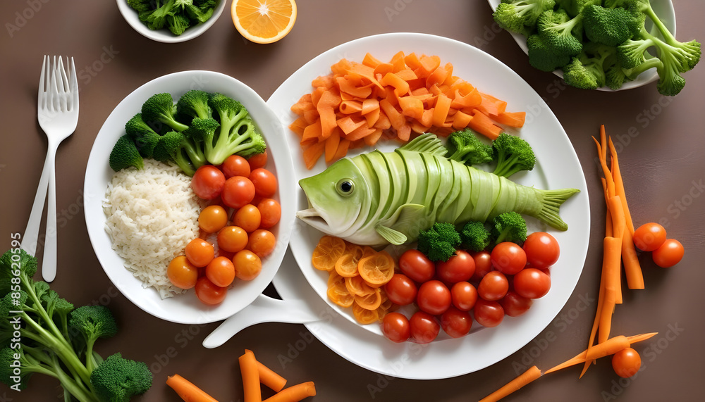 Food vegetables for kids children of animal fish concept creative 9
