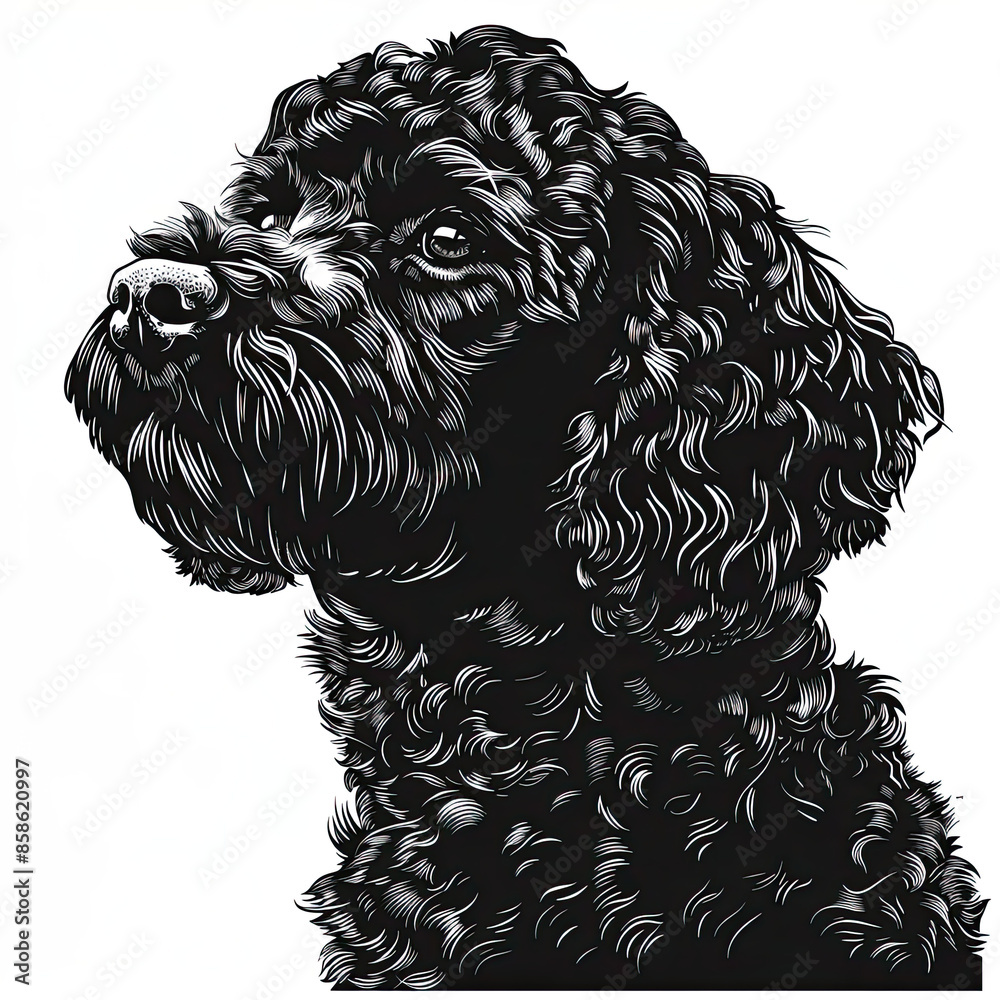 A black and white drawing of a poodle dog A black and white drawing of a poodle dog