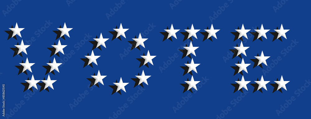A vote sign made of stars urges voters to cast their ballots in a 3-d illustration. A vote sign made of stars urges voters to cast their ballots in a 3-d illustration.