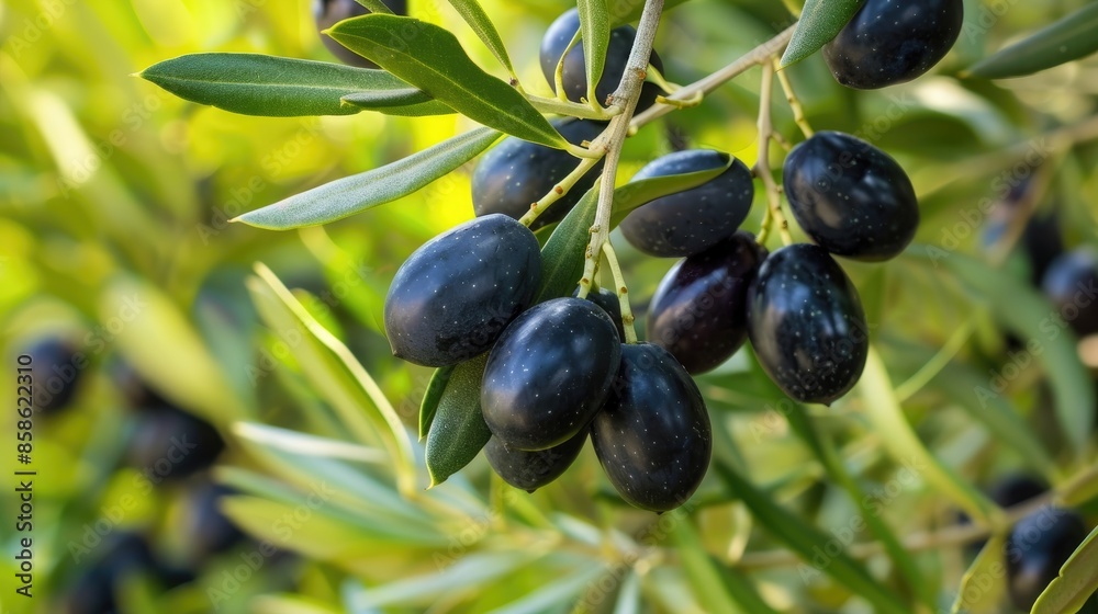 Mature black olives hanging on the tree Mature black olives hanging on the tree