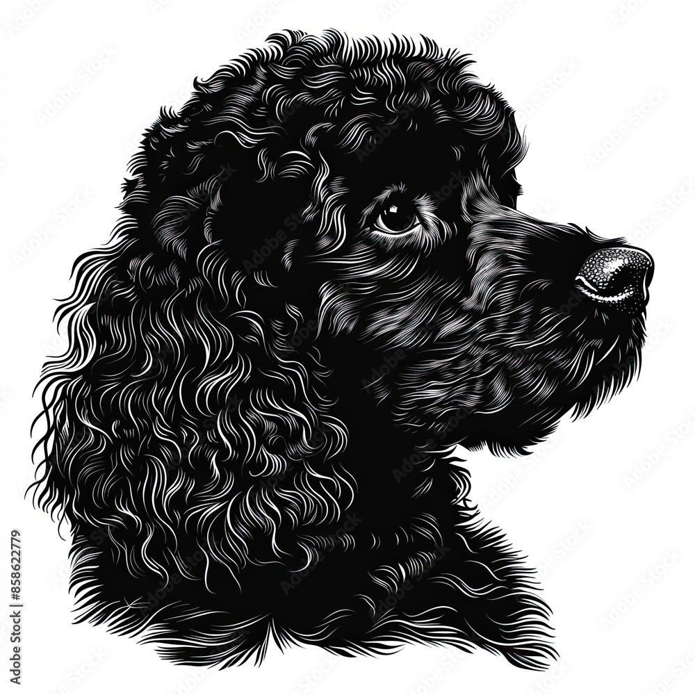 A black and white drawing of a poodle dog A black and white drawing of a poodle dog