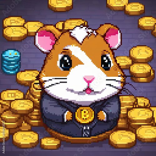 pixel art a cute hamster with coins photo