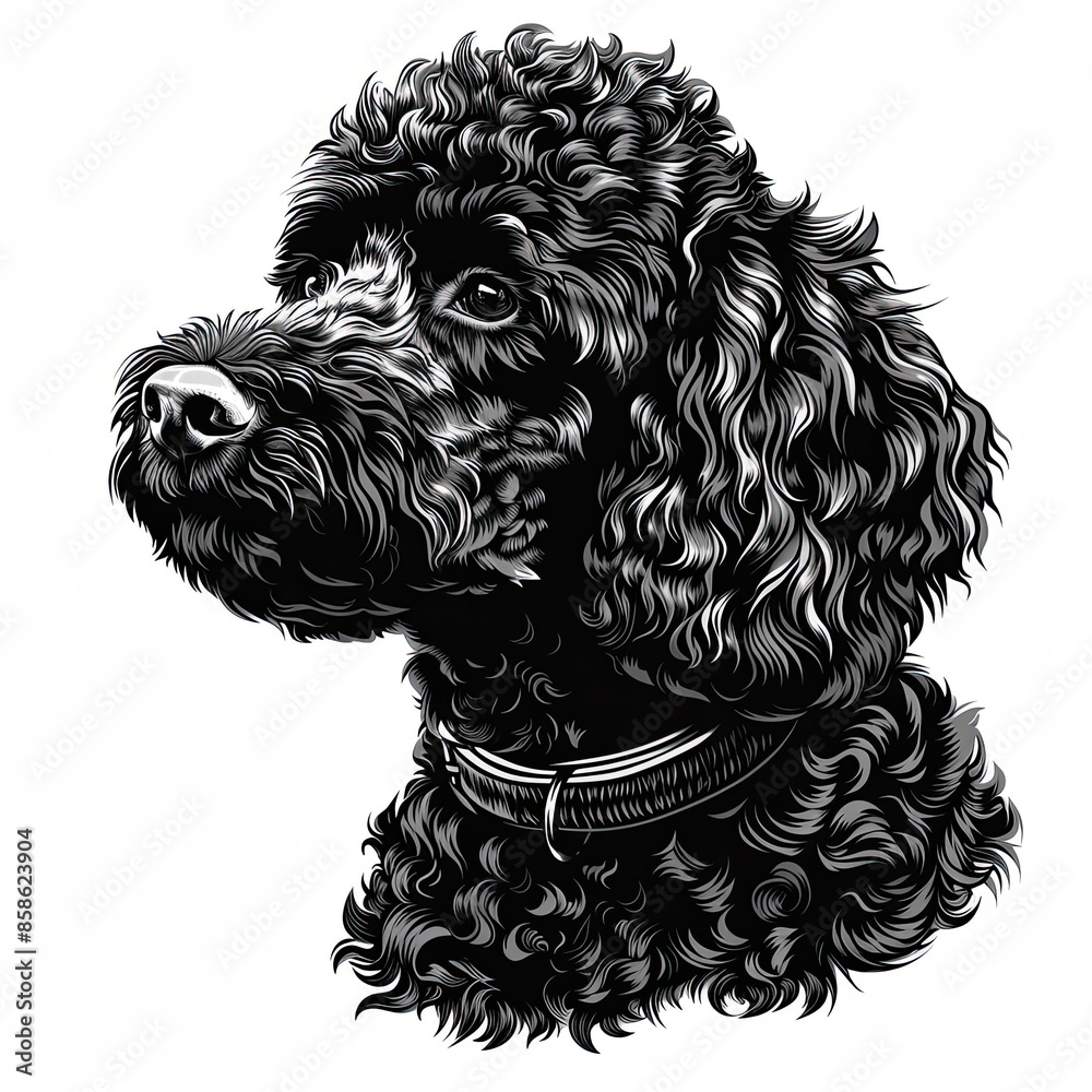 A black and white drawing of a poodle dog A black and white drawing of a poodle dog