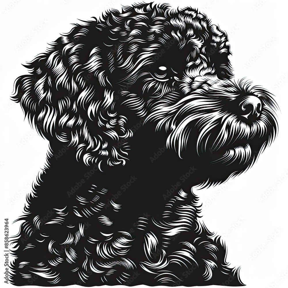 A black and white drawing of a poodle dog A black and white drawing of a poodle dog