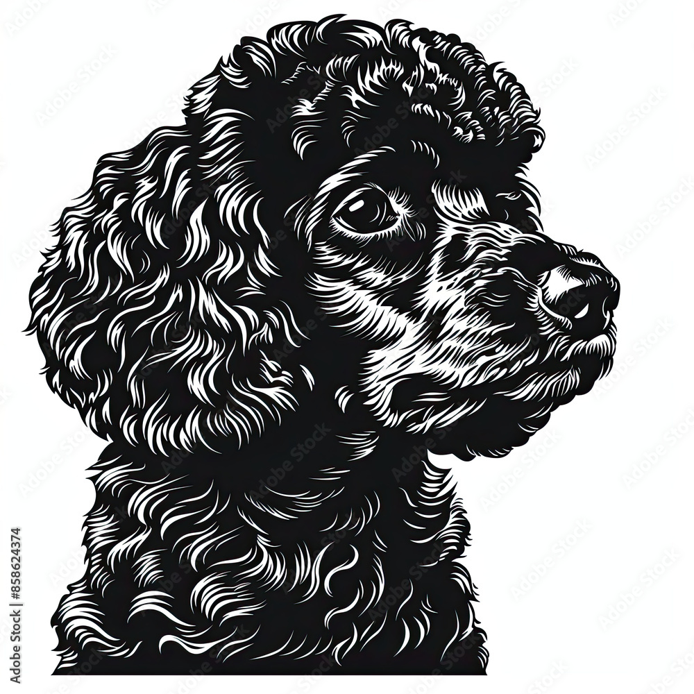 A black and white drawing of a poodle dog A black and white drawing of a poodle dog