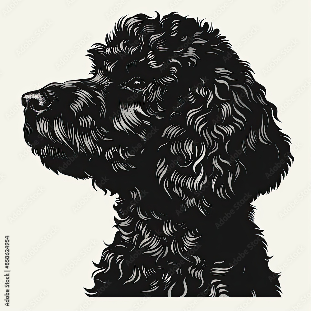 A black and white drawing of a poodle dog A black and white drawing of a poodle dog