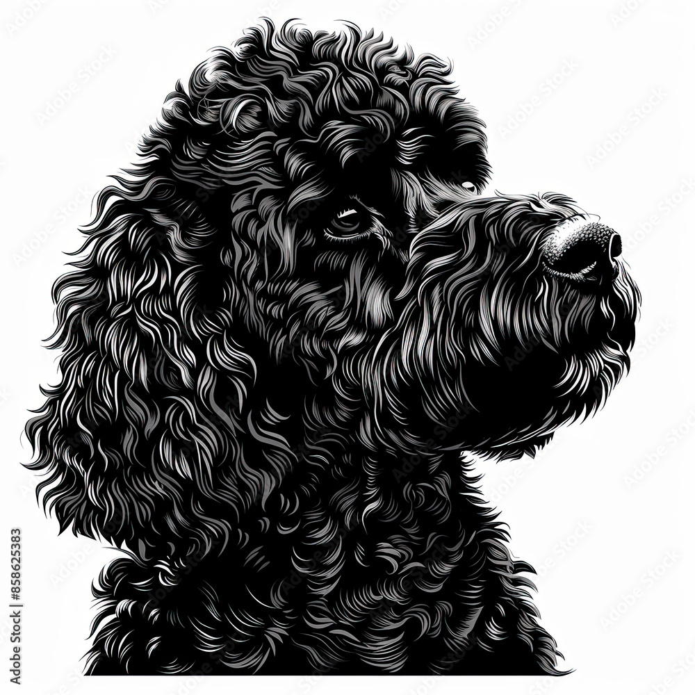 A black and white drawing of a poodle dog A black and white drawing of a poodle dog