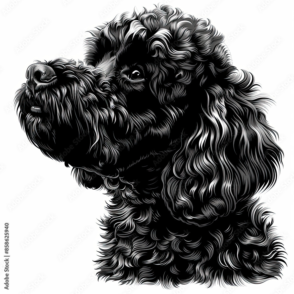A black and white drawing of a poodle dog A black and white drawing of a poodle dog