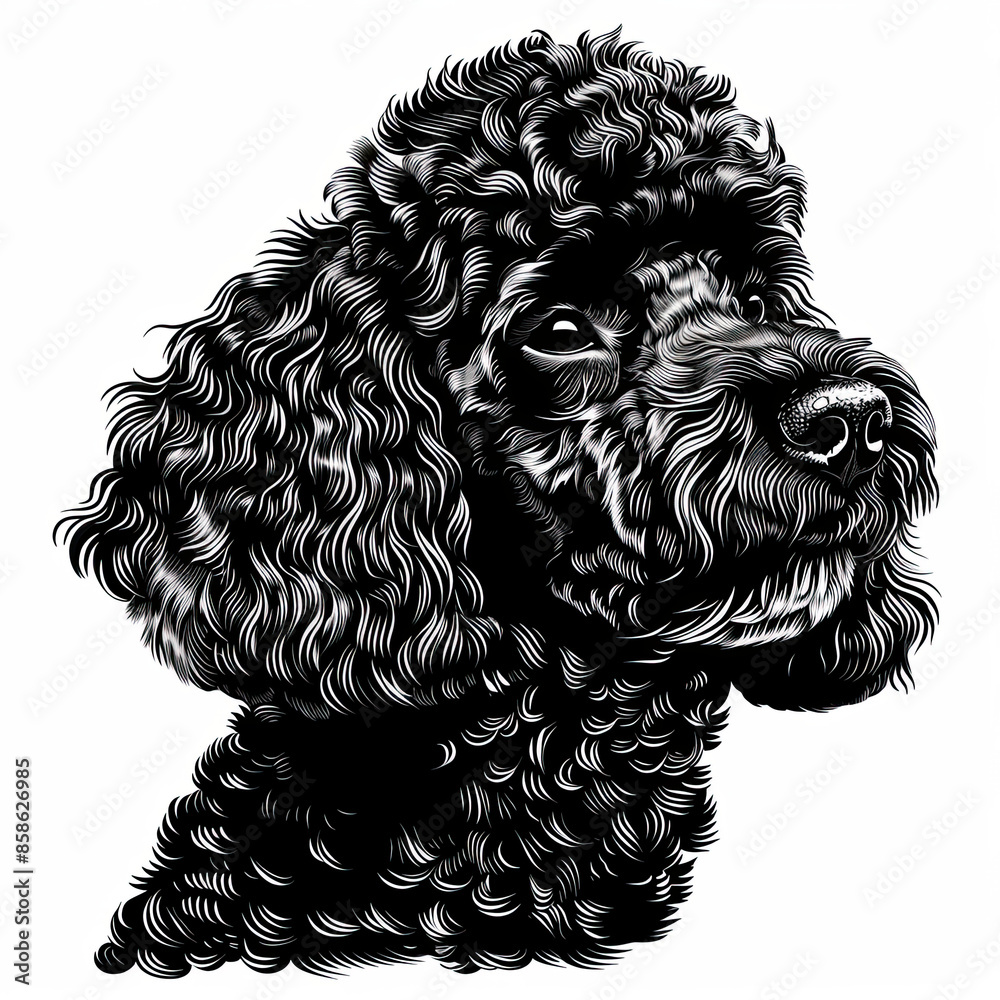 A black and white drawing of a poodle dog A black and white drawing of a poodle dog