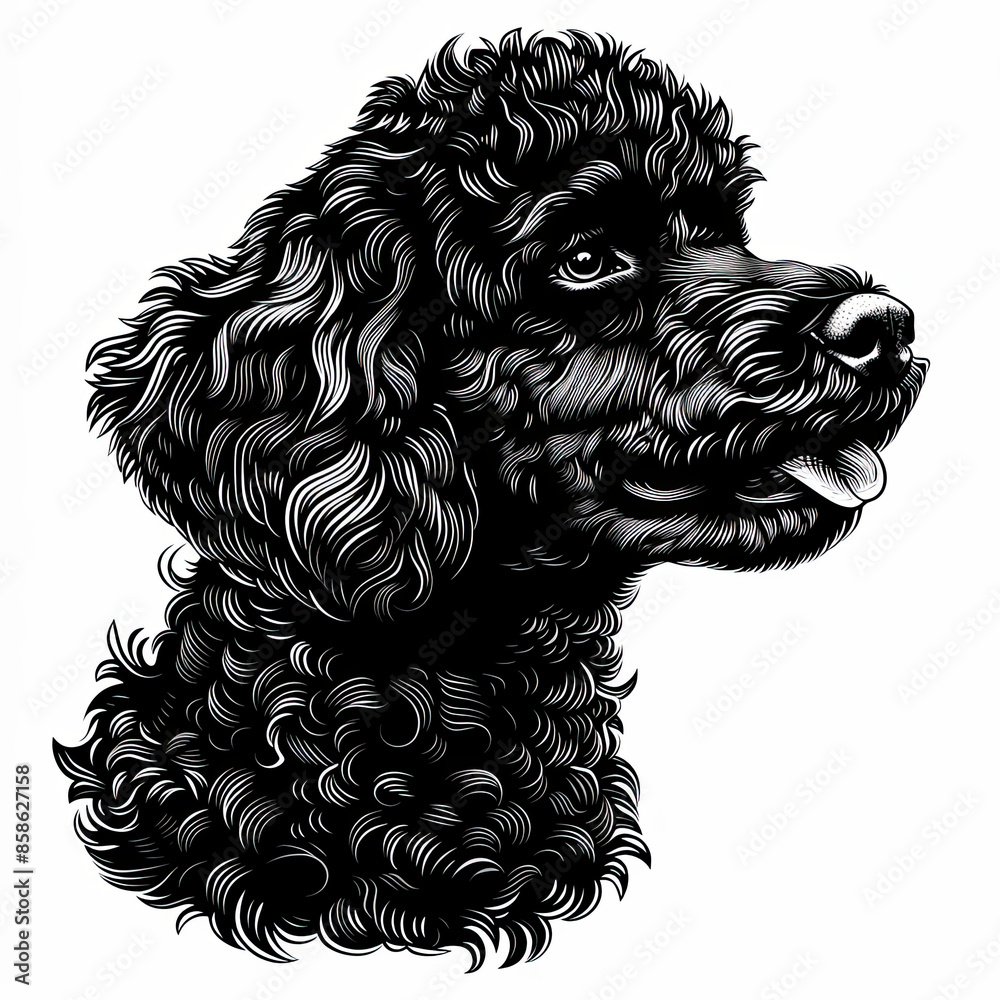 A black and white drawing of a poodle dog A black and white drawing of a poodle dog