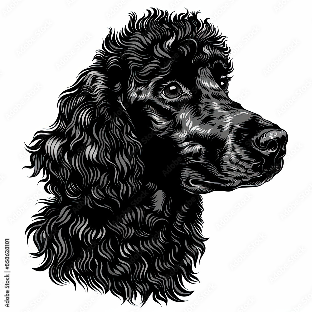 A black and white drawing of a poodle dog A black and white drawing of a poodle dog