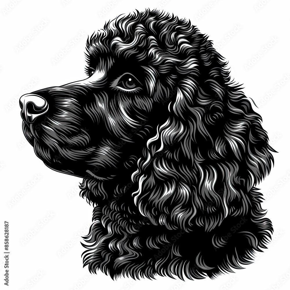 A black and white drawing of a poodle dog A black and white drawing of a poodle dog
