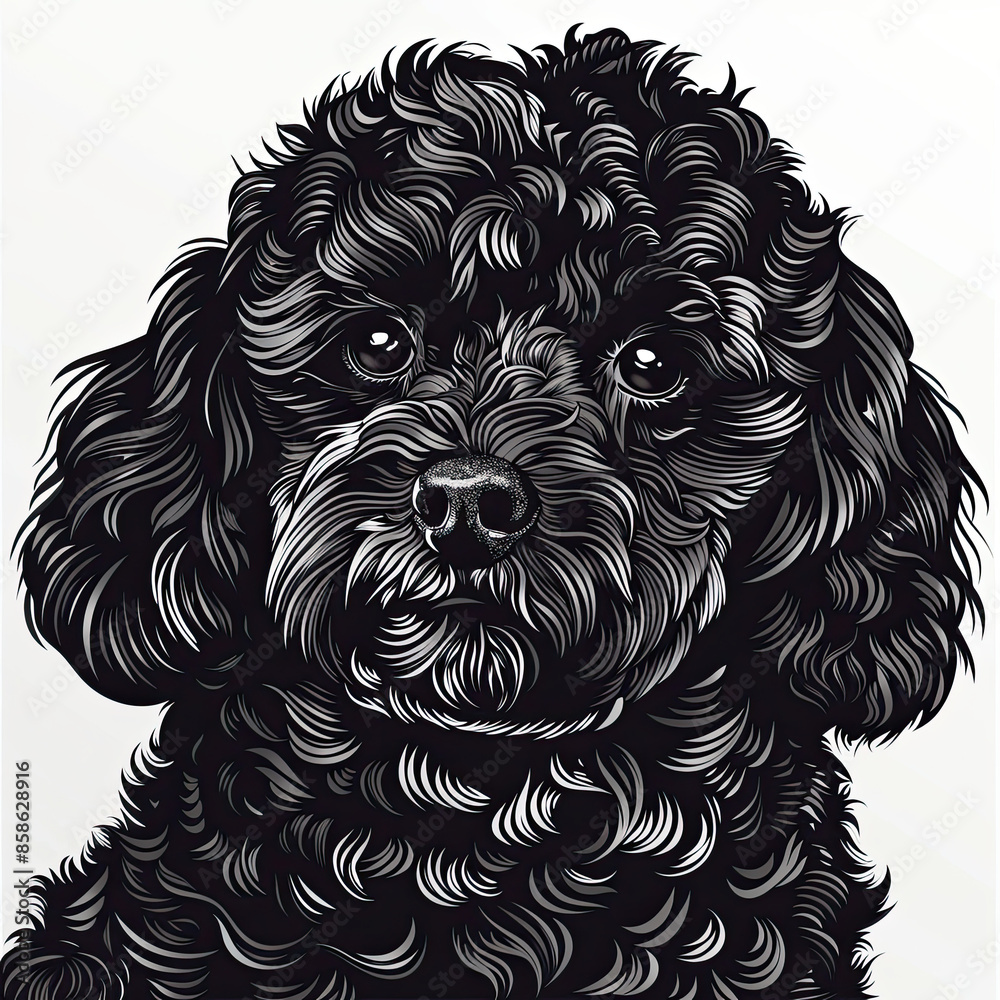 A black and white drawing of a poodle dog A black and white drawing of a poodle dog