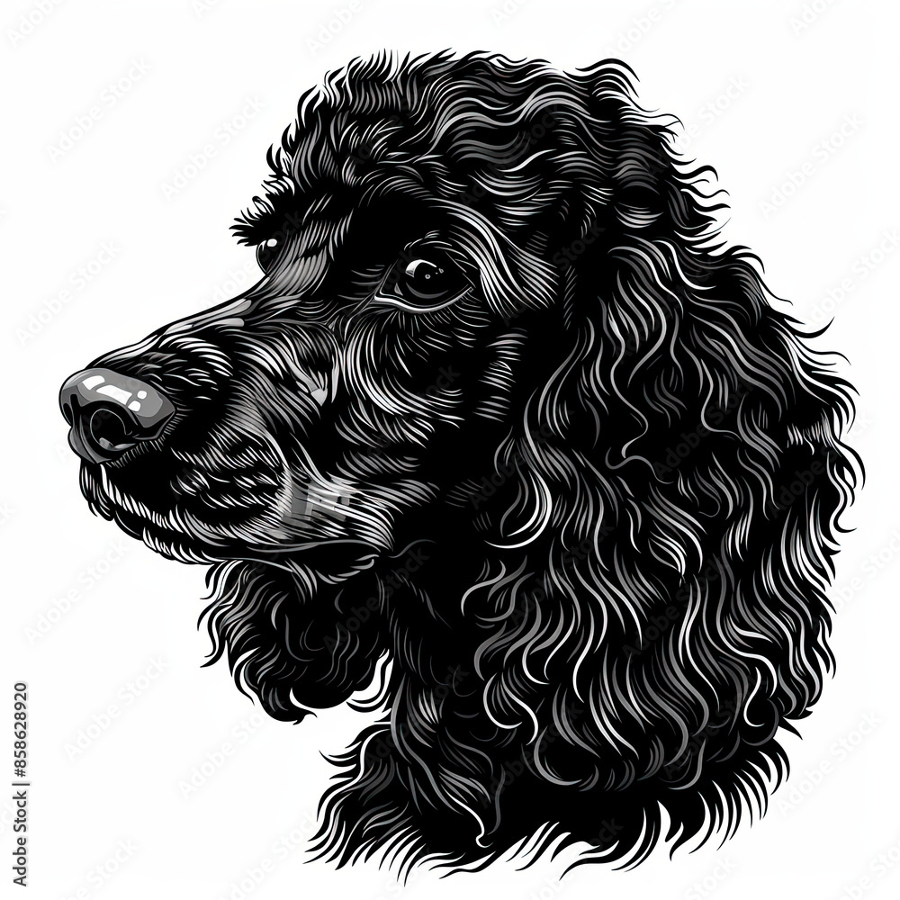 A black and white drawing of a poodle dog A black and white drawing of a poodle dog