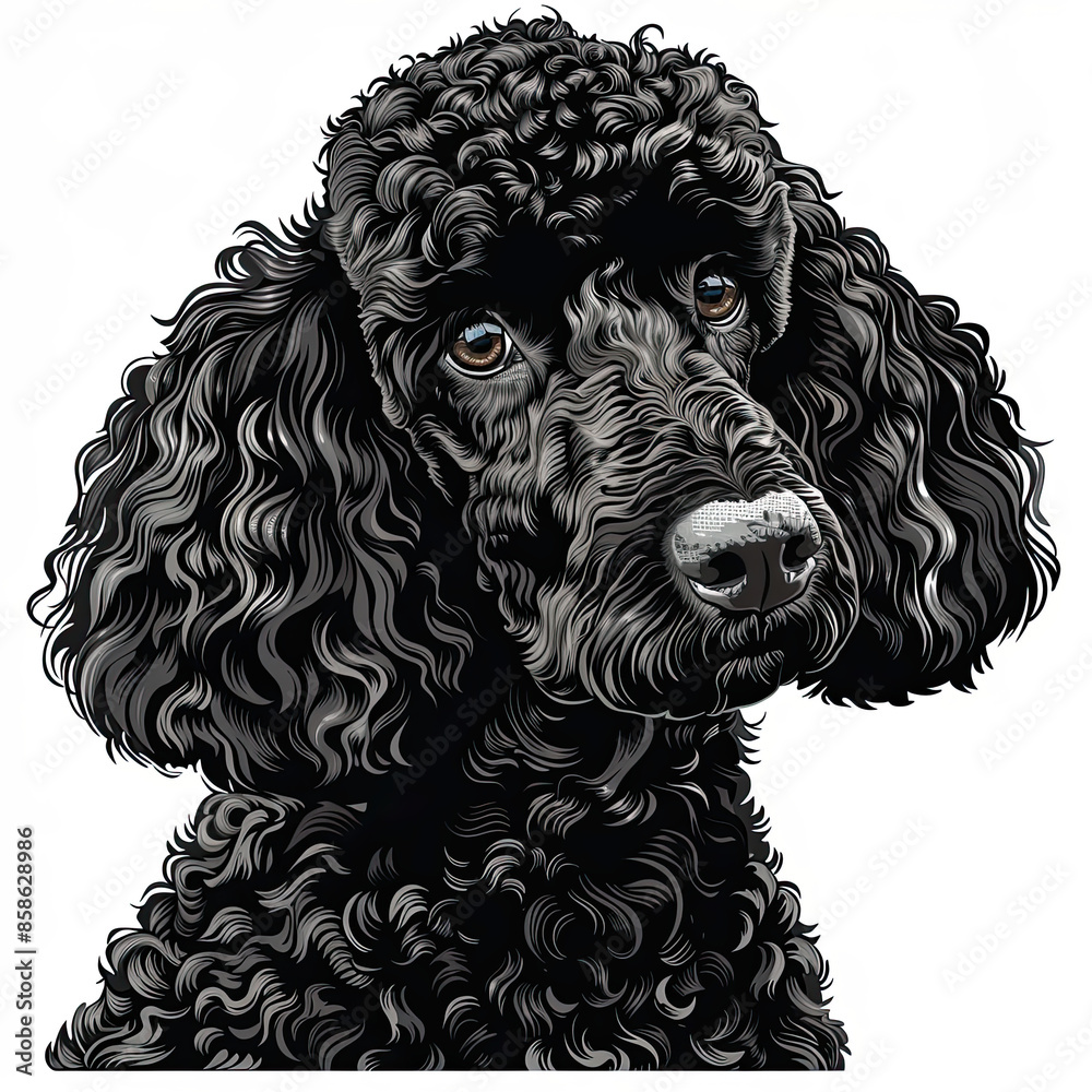A black and white drawing of a poodle dog A black and white drawing of a poodle dog