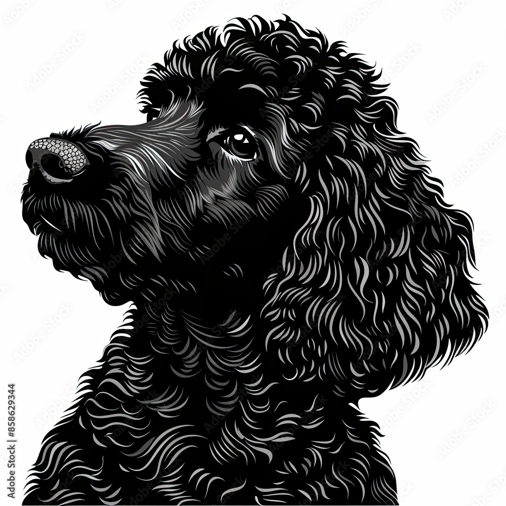 A black and white drawing of a poodle dog A black and white drawing of a poodle dog