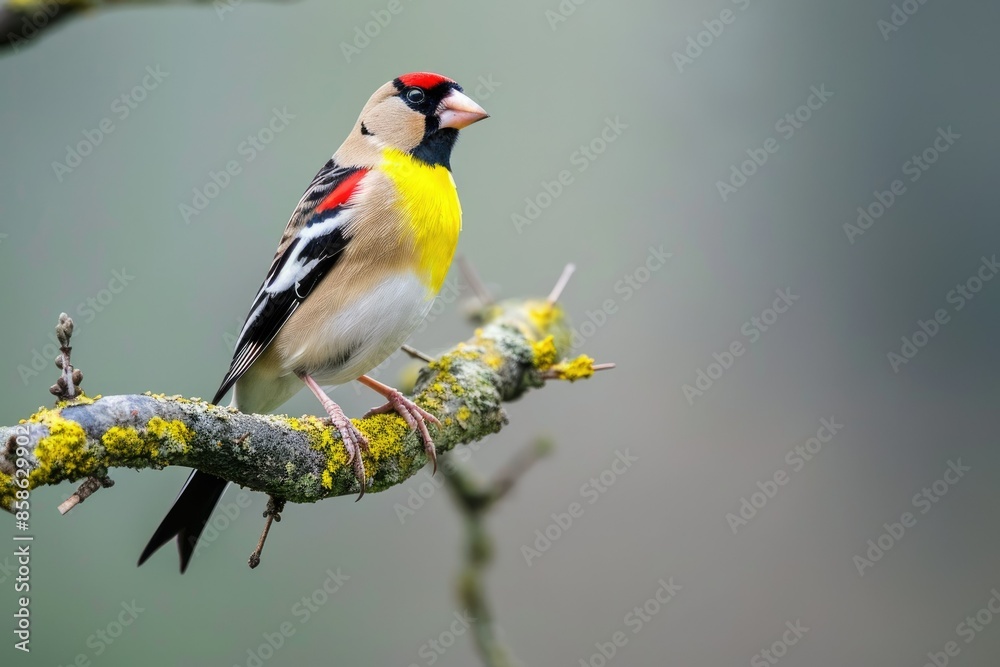 Beautiful European goldfinch in wildlife isolated on nature background Beautiful European goldfinch in wildlife isolated on nature background