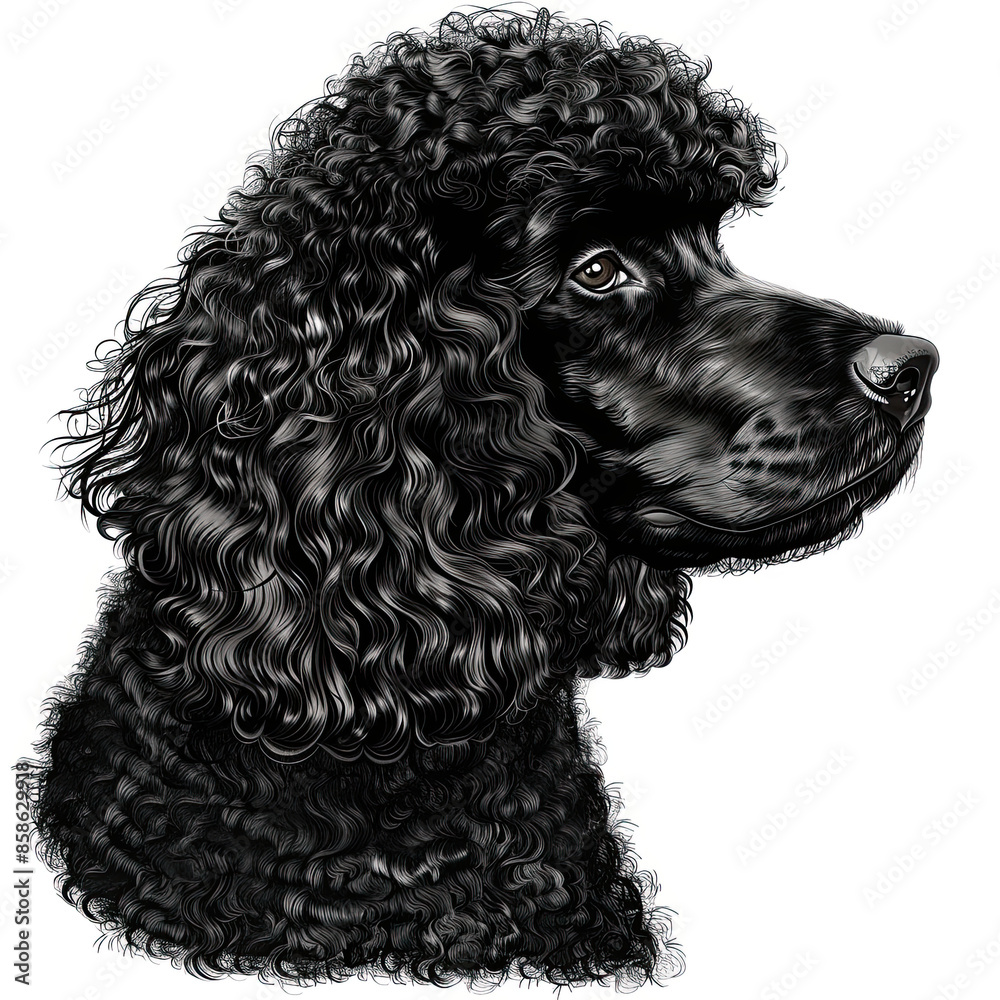 A black and white drawing of a poodle dog A black and white drawing of a poodle dog