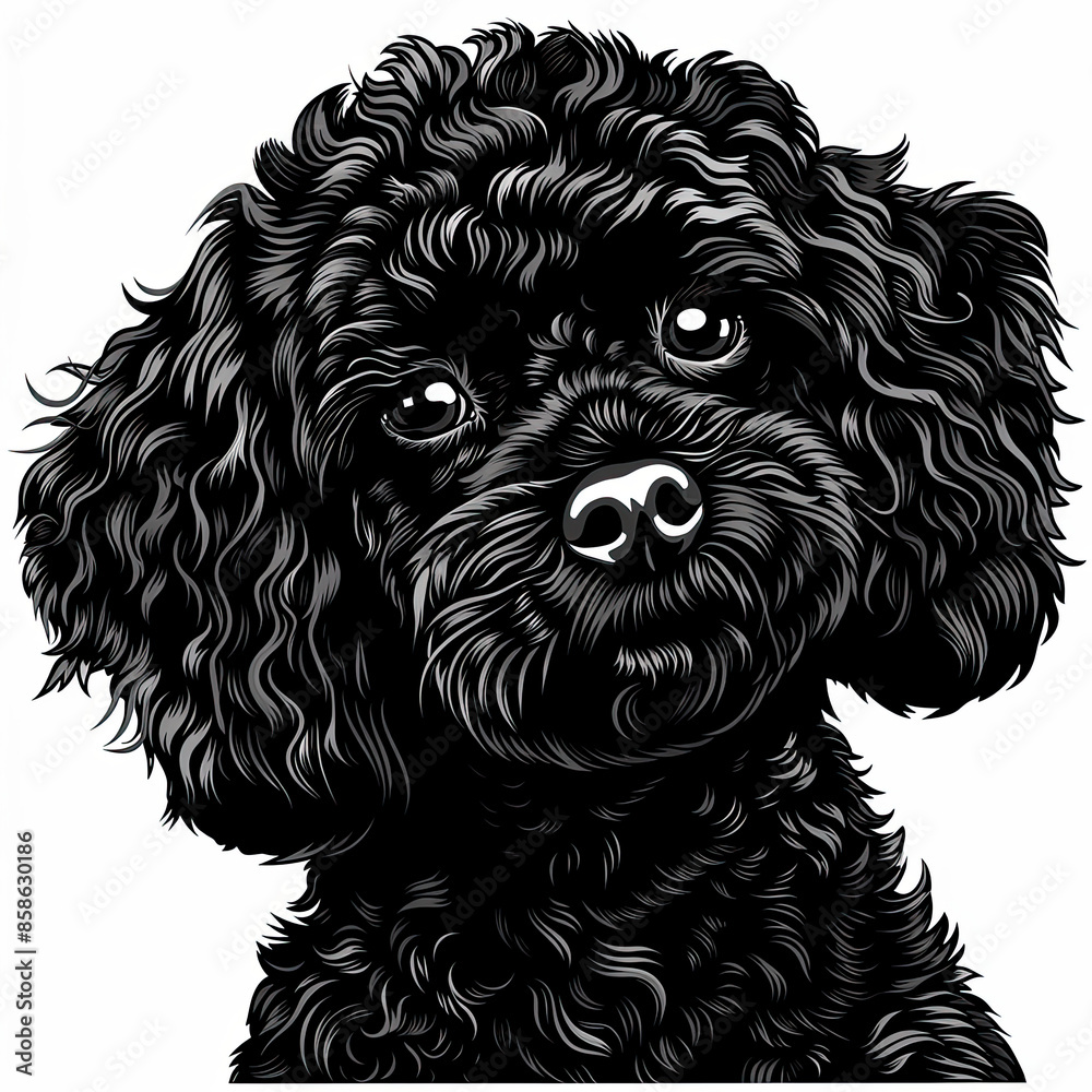 A black and white drawing of a poodle dog A black and white drawing of a poodle dog