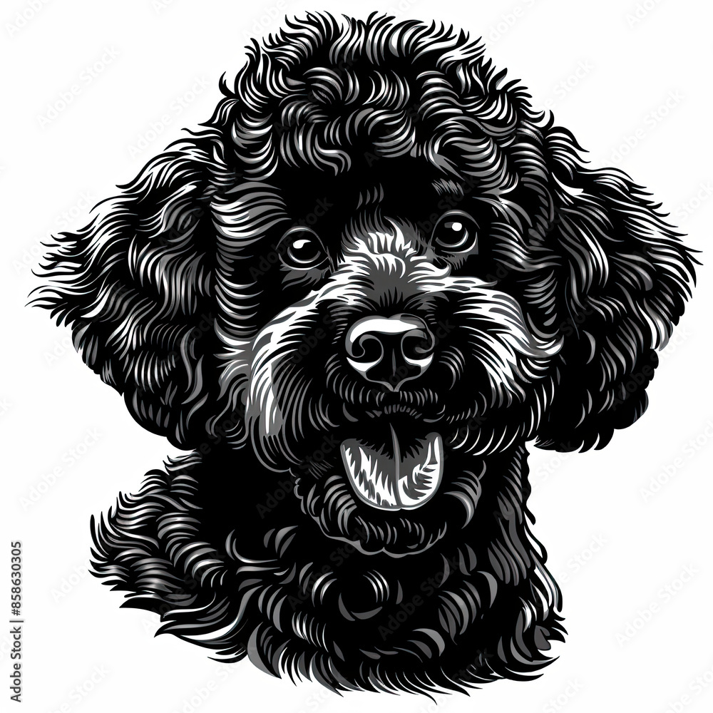 A black and white drawing of a poodle dog A black and white drawing of a poodle dog