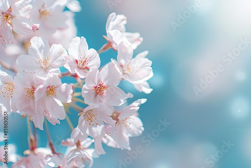 Cherry blossom in soft focus against blue sky on a spring day in Japan © Ruslan
