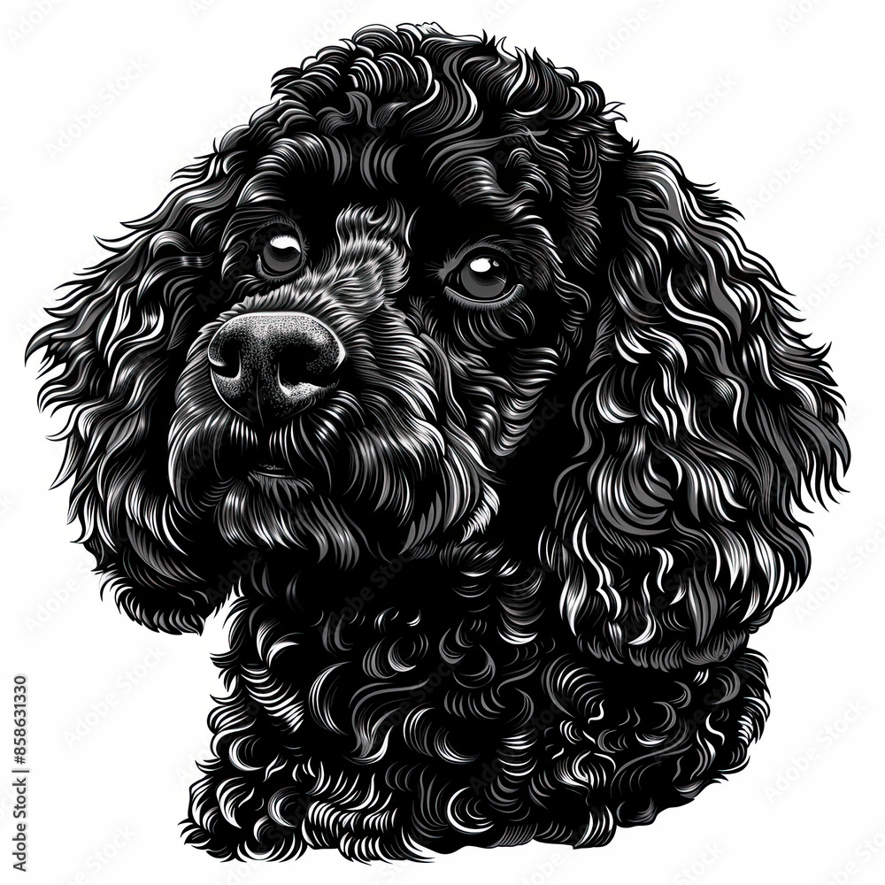 A black and white drawing of a poodle dog A black and white drawing of a poodle dog