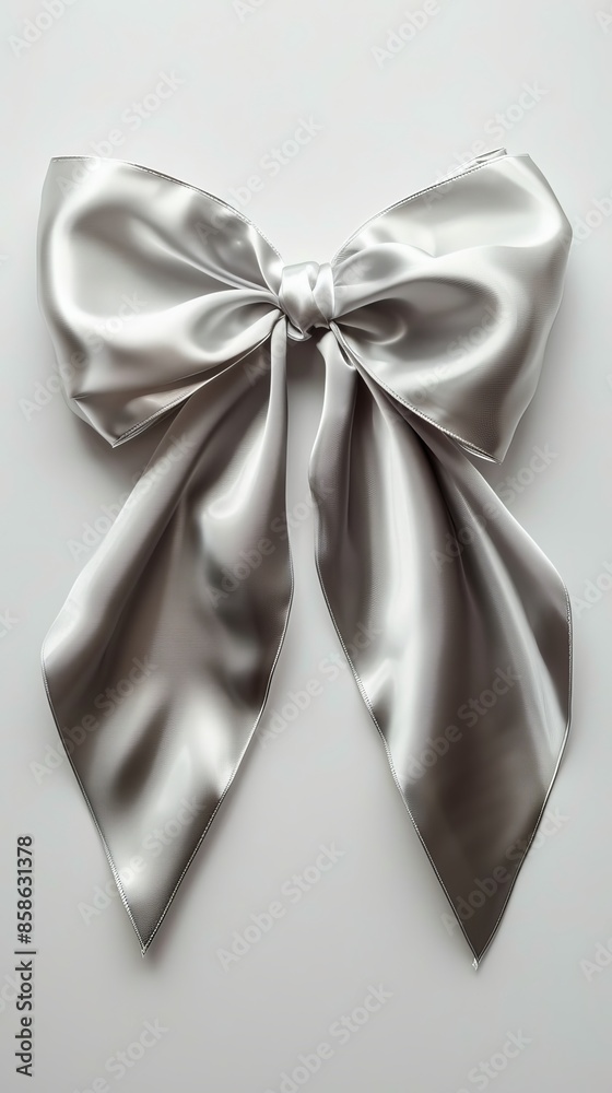 Silver satin ribbon bow isolated on white background Silver satin ribbon bow isolated on white background