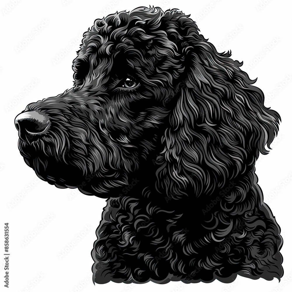 A black and white drawing of a poodle dog A black and white drawing of a poodle dog