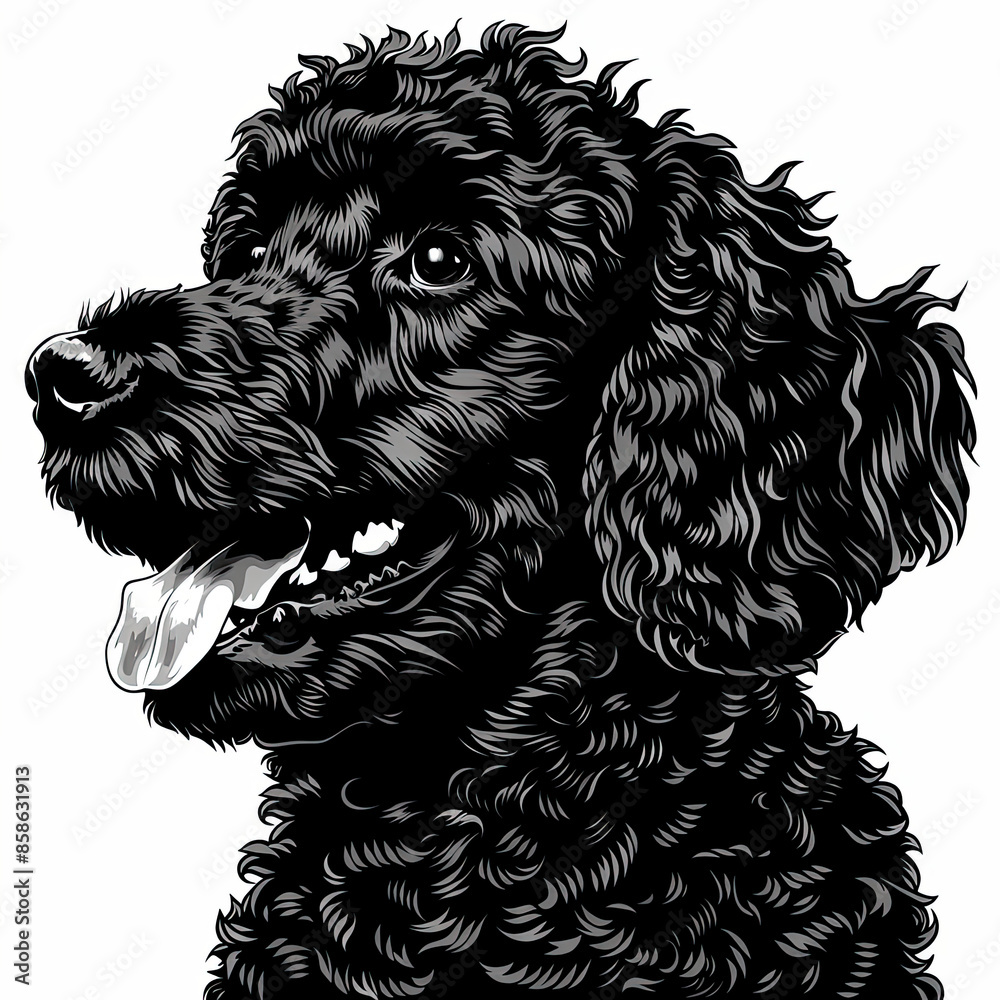 A black and white drawing of a poodle dog A black and white drawing of a poodle dog