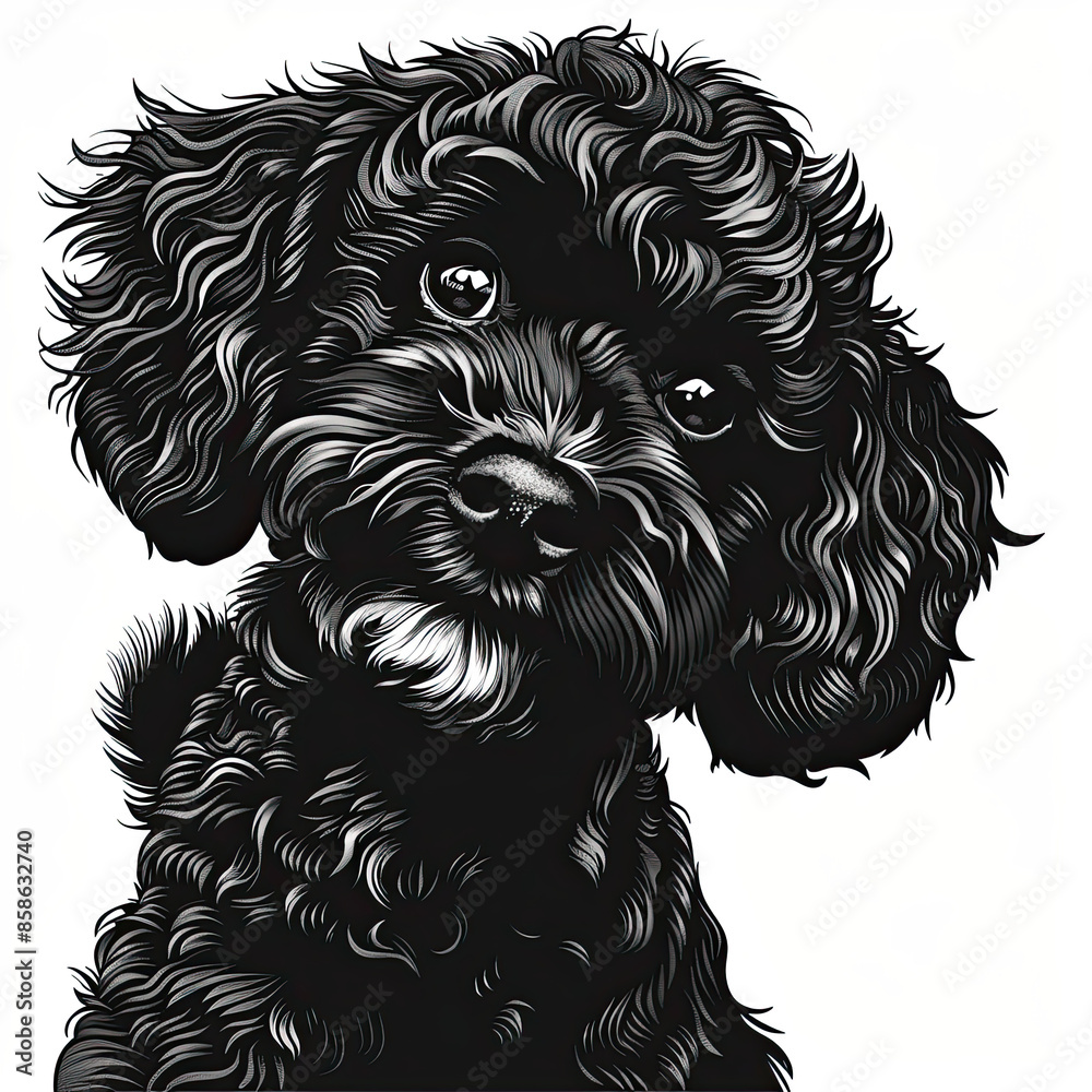 A black and white drawing of a poodle dog A black and white drawing of a poodle dog