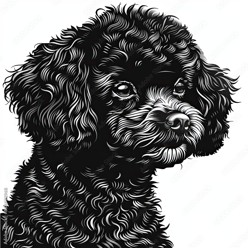 A black and white drawing of a poodle dog A black and white drawing of a poodle dog