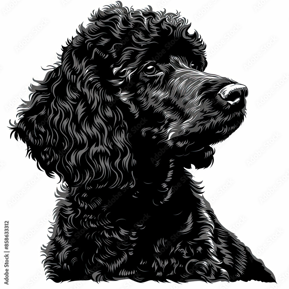 A black and white drawing of a poodle dog A black and white drawing of a poodle dog