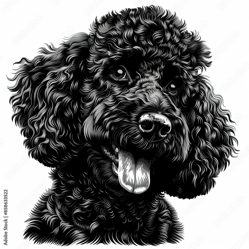 A black and white drawing of a poodle dog A black and white drawing of a poodle dog
