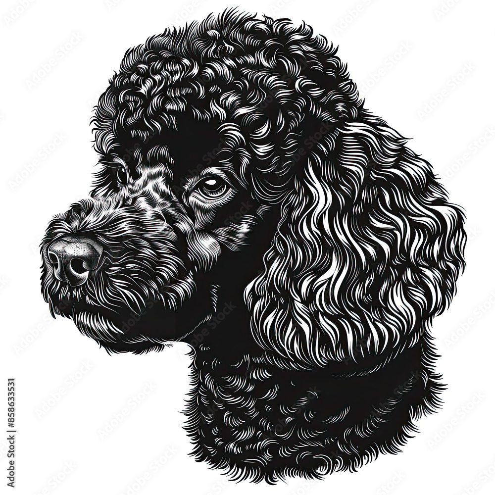 A black and white drawing of a poodle dog A black and white drawing of a poodle dog