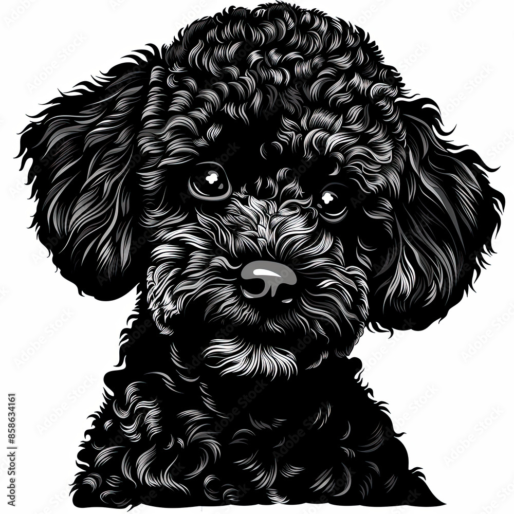 A black and white drawing of a poodle dog A black and white drawing of a poodle dog